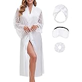 EPLAZA Bride Robe for Wedding Day Bridal Robes Long Lace Sleeve Silk Robes Women Satin Robe Bachelorette Party Getting Ready
