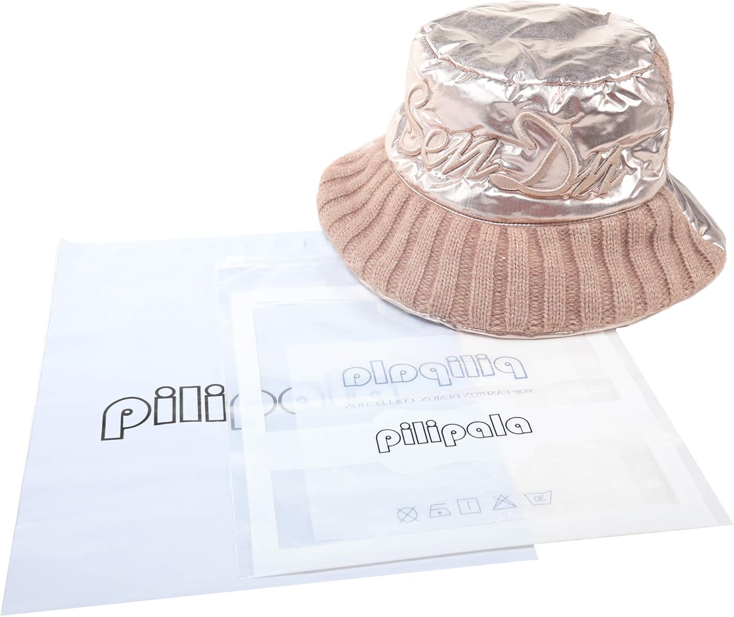 Pilipala Womens Winter Bucket Hat Shiny Metallic Reversible Warm Fishing Boonie Fashion Wide Brim Cap Unisex