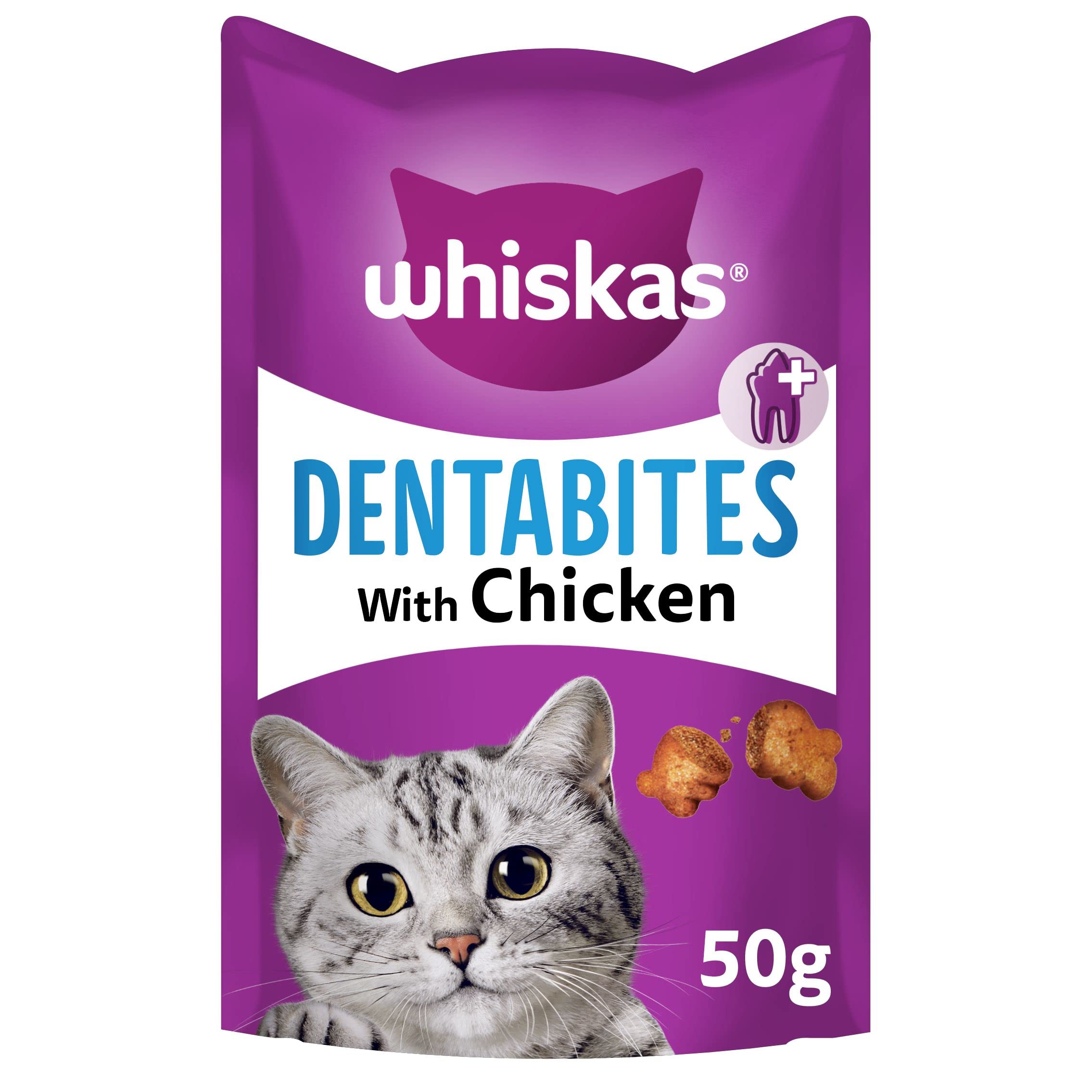 WHISKAS Dentabites Cat Treats with Chicken 50g (Pack of 8)