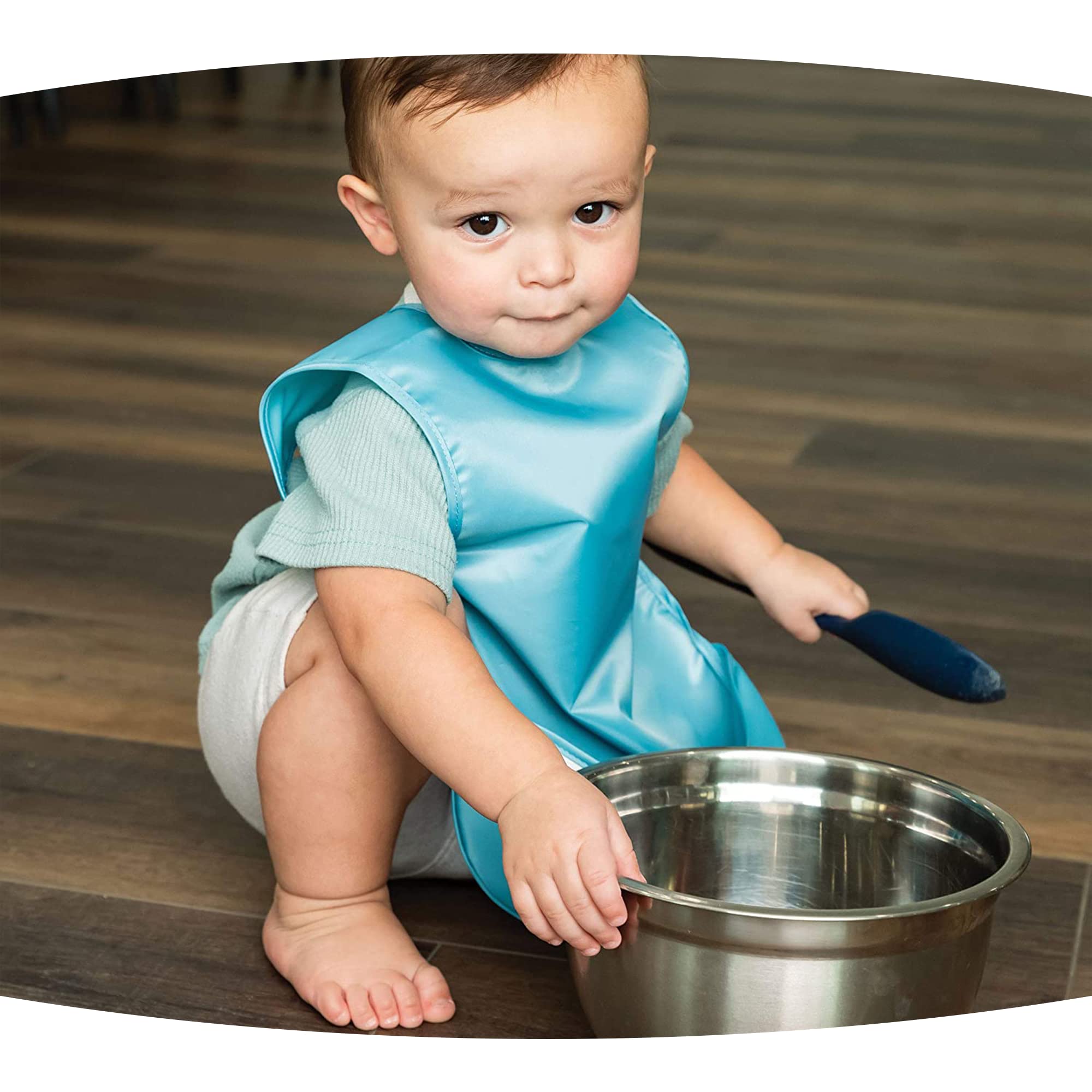 Tiny Twinkle Tiny Twinkle Mess Proof Apron Bibs - 2 Pack Waterproof & Lightweight Baby Bibs for Led Weaning | 100% Recycled Polyester, Easy Clean & Machine Washable (Slate Olive,Small 6-24 Months)