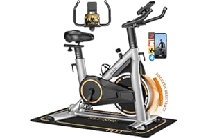 SLUNSE Exercise Bike, Silent Magnetic Resistance Stationary Bike for Home with App Compatible, Indoor Cycling Bike with Anti-Slip Mat, 350lbs Weight Capacity Upgraded Seat with Digital Monitor &Tablet Mount