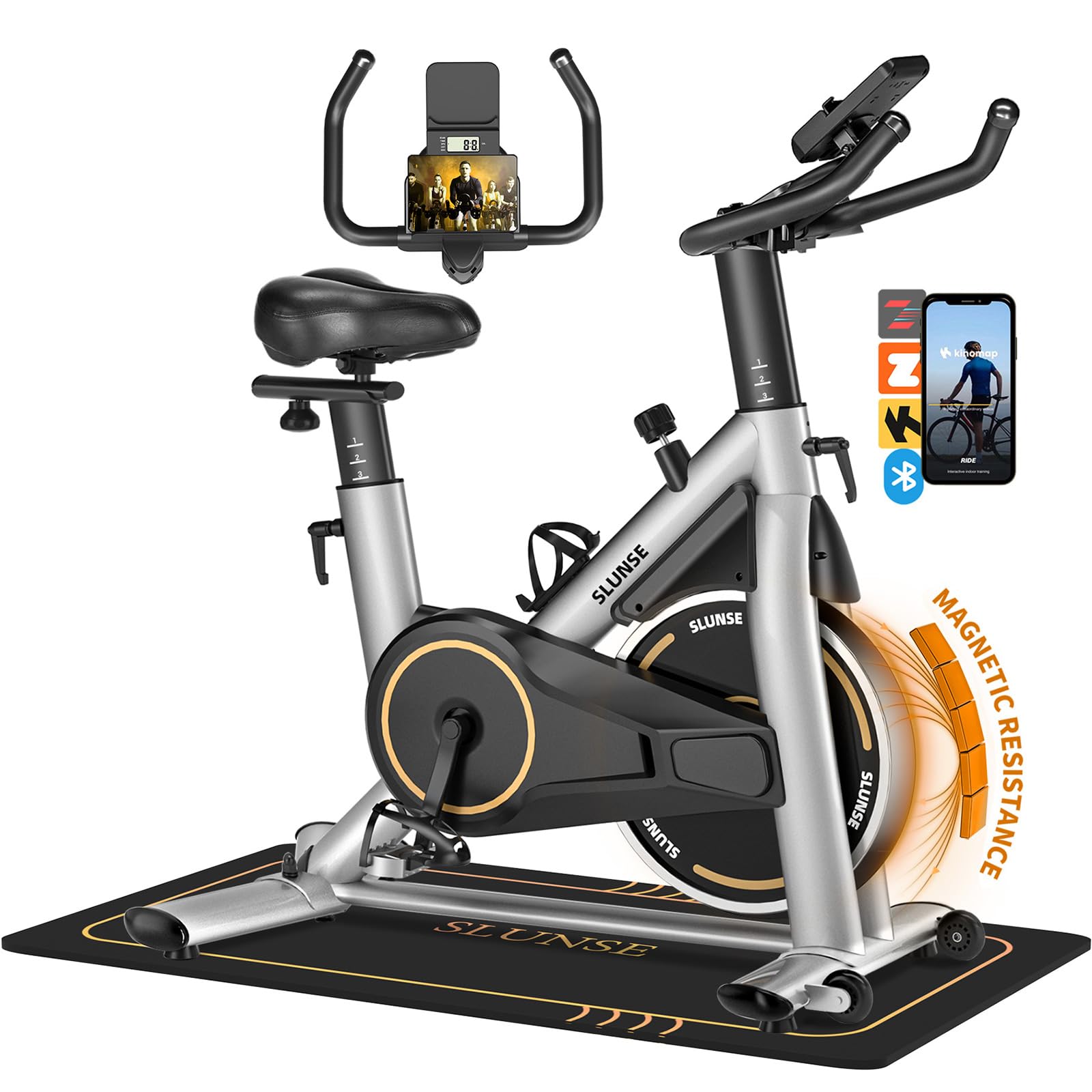 Photo 1 of **MISSING PARTS**Exercise Bike, Silent Magnetic Resistance Stationary Bike for Home with App Compatible, Indoor Cycling Bike with Anti-Slip Mat, 350lbs Weight Capacity Upgraded Seat with Digital Monitor &Tablet Mount