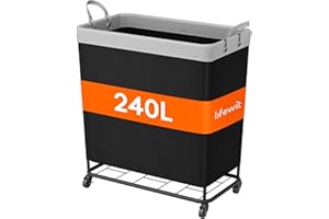 Lifewit 240L Laundry Basket with Wheels, Large Heavy Duty Commercial Rolling Laundry Hamper with Handles, Tall Steel Frame La