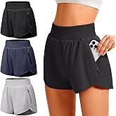 TVKSOM Women's Athletic Workout Shorts High Waisted with Zipper Pockets Gym Elastic Running Shorts for Women Casual