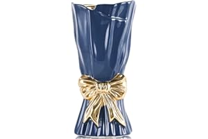 Ceramic Bow Vase,Gold Coquette Girly Bouquet Vase Aesthetic, 9.4 in Tall Wide Mouth Floral Vases for Fresh/Dried/Faux Flowers