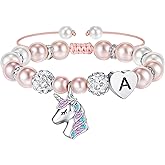 Hidepoo Valentines Gifts for Kids Girls - Unicorn Bracelets for Girls Kids, CZ Initial Unicorns Bracelet Adjustable Heart Initial Unicorn Bracelets Jewelry Birthday Gifts for Girl