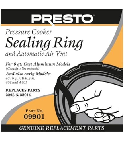 Presto Pressure Cooker Sealing Ring #9909 & Automatic Air Vent – 4qt Aluminum, 1000W Electric, Black Stainless Finish, Dishwasher Safe