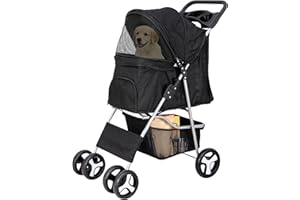 NOVA MICRODERMABRASION 4 Wheels Pet Stroller Dog Cat Stroller for Small Medium Dog Cats Foldable Carrier Jogger Travel Puppy with Storage Basket and Cup Holder (Black)