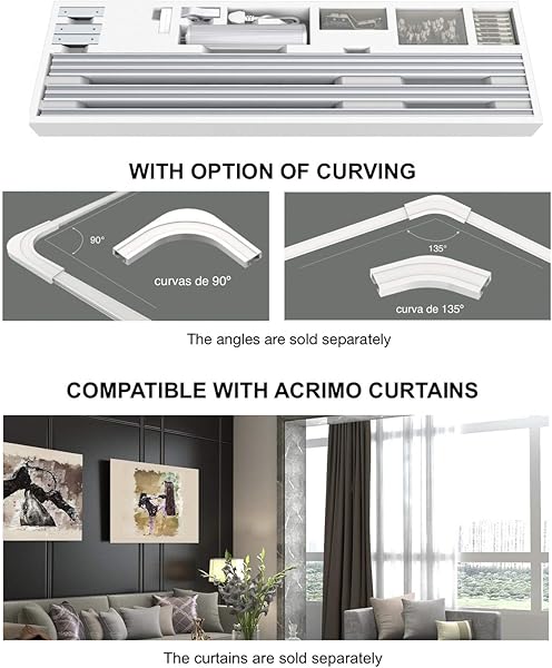 ABALON Riel Motorizado para Cortinas de 1 a 6 m Motor WiFi Compatible con Alexa Google Home y App Smart Home con Mando a Distancia Aluminio Riel Elctrico Cortinas Automticas Motorizadas