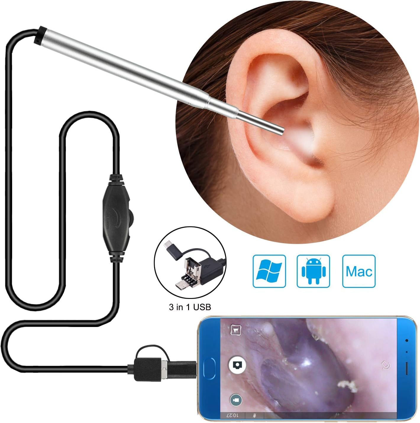 Mini Endoscope Camera 3.9MM Waterproof USB Inspection Ear Nose Borescope