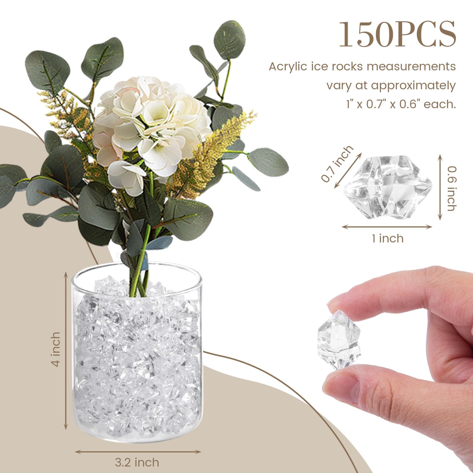 DomeStar Fake Ice, 150PCS Fake Diamonds, Plastic Diamonds Acrylic Rocks Vase Fillers for Centerpieces Wedding Party Table Scatter Food Display