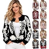 Halloween Sweaters for Women Knit Cardigan Long Sleeve Button‑Up Skeleton Pullover Skull Sweater 2026 Gothic Costumes