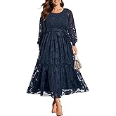 Pinup Fashion Plus Size Fall Dress - 2025 Wedding Guest Long Sleeve Floral Lace Long Dress with Belt