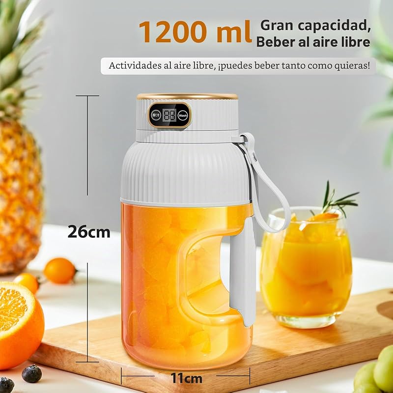 【Melhorado】Liquidificador portátil recarregável Fine Life Pro, novo liquidificador portátil de batidos de 1200ML com ecrã digital para legumes e frutas, dois modos, fácil de limpar, lâmina 3D-10, sem BPA — foto 8 de 8