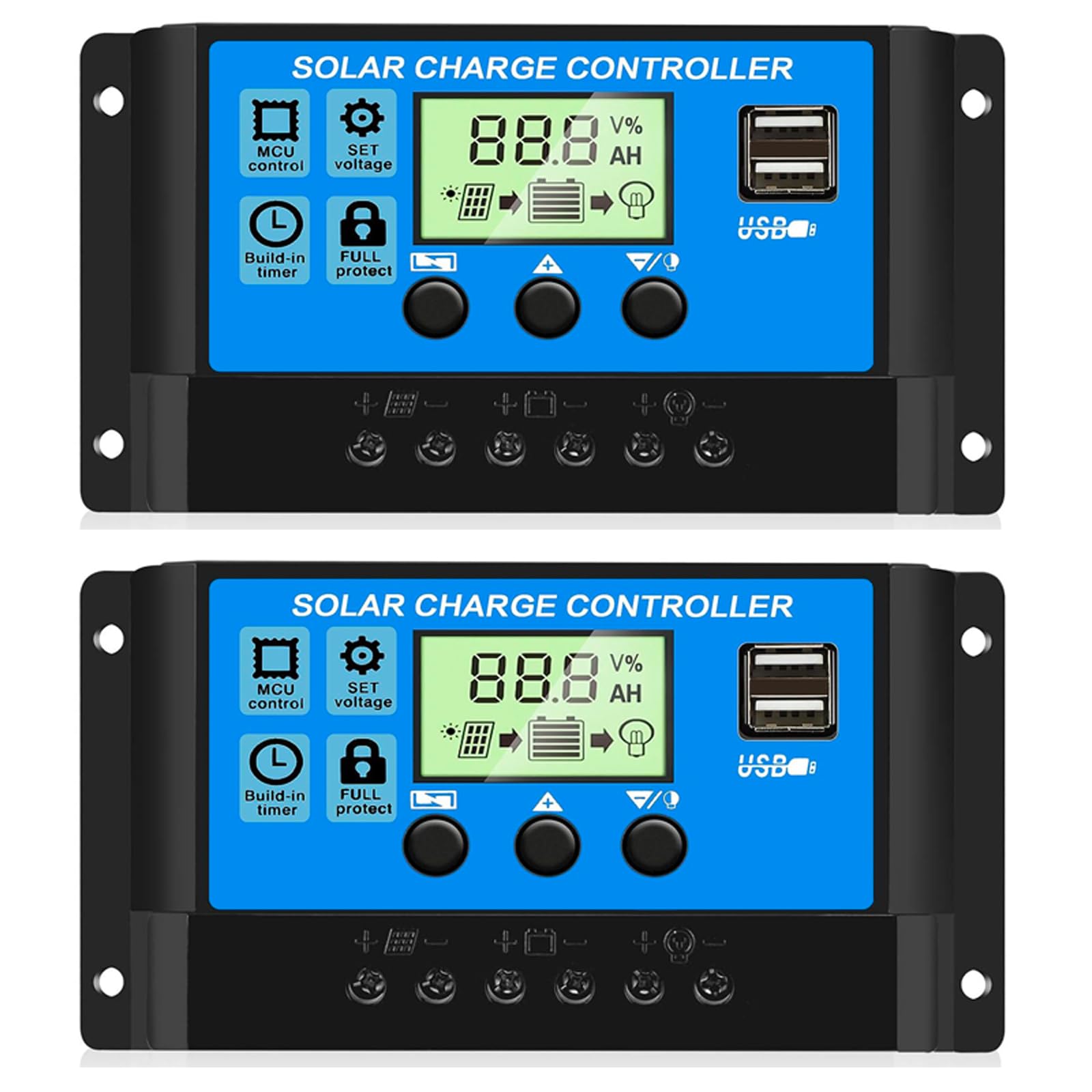 Photo 1 of 2PCS 30A PWM Solar Charge Controller, 12V 24V Dual USB Solar Panel Battery Intelligent Regulator with LCD Display, Auto Parameter Adjustable, Timer Setting, Multiple Load Control Modes
