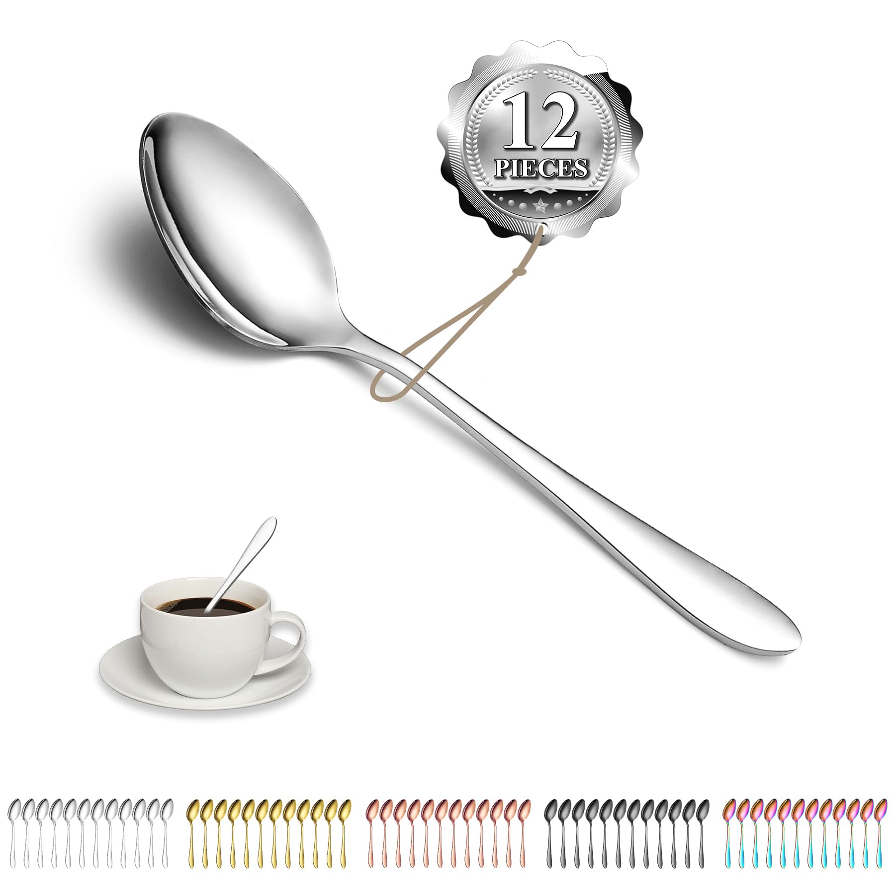 Kyraton Teaspoons Set of 12 Pieces, 14cm Stainless Steel Coffee Spoons, Dessert Spoon, Small Tea Spoons, Dishwasher Safe