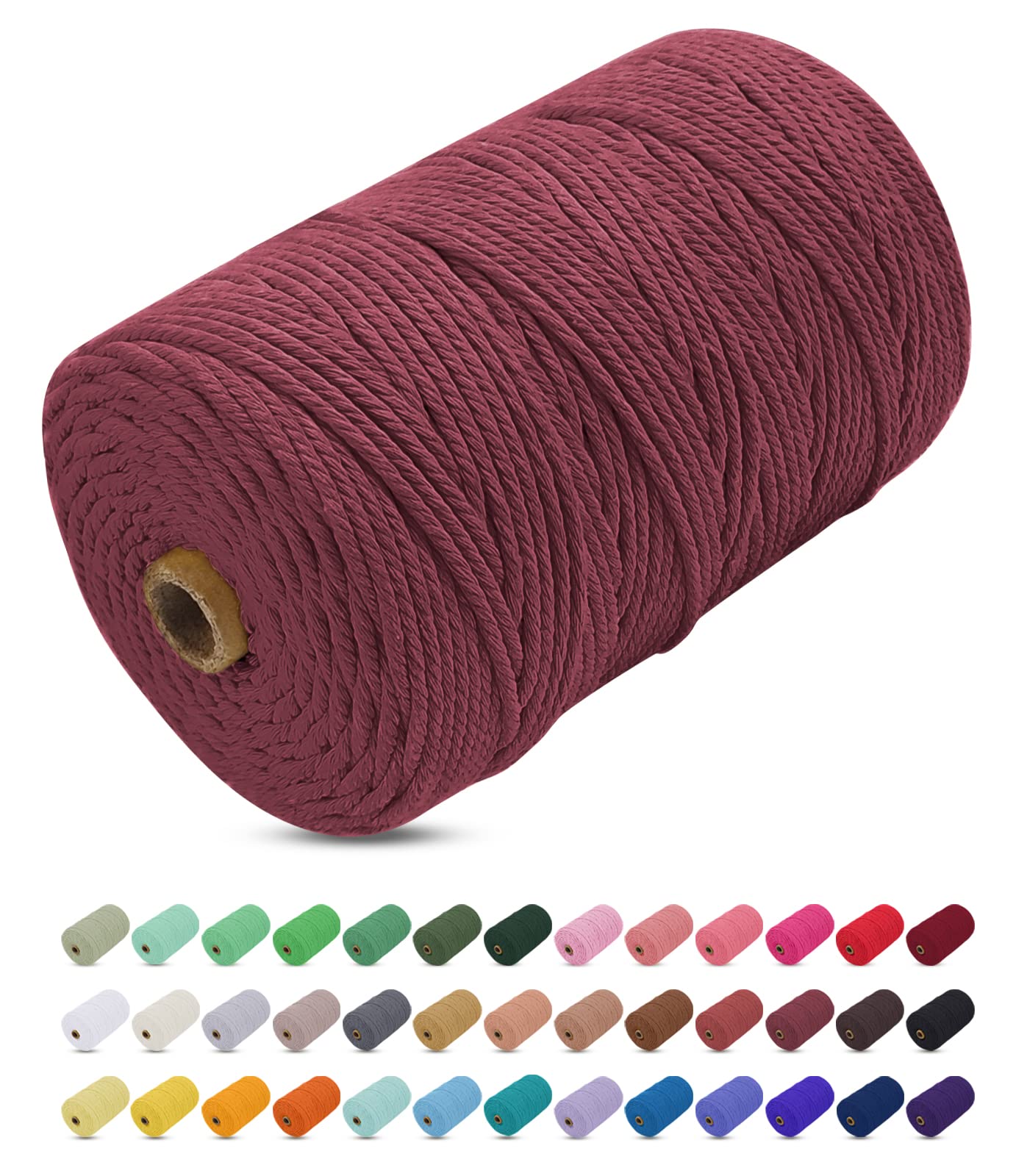 Uiopa Macrame Cord 3mm x 200m, Thick Macrame Rope Yarn Soft Natural Cotton Cord, Coloured 4-Ply Macrame String for DIY Craft, Plant Hangers, Wall Hanging, Christmas Decorations (Rust red)