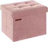 SONGMICS Storage Ottoman Foldable Foot Rest 31x41 cm Velvet Pink LSF200R51