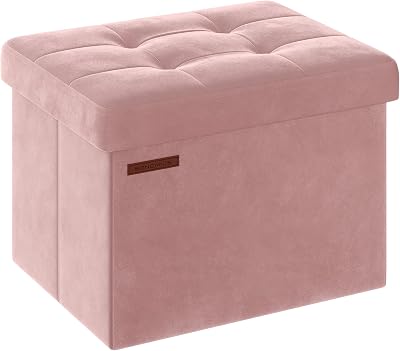 SONGMICS Storage Ottoman Foldable Foot Rest 31x41 cm Velvet Pink LSF200R51