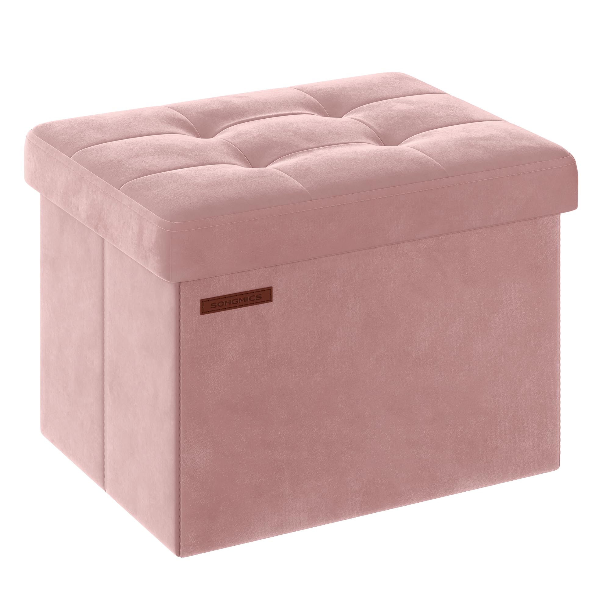 SONGMICS Storage Ottoman, Foldable Small Ottoman Foot Rest, 31 x 41 cm Foot Stool, Ottoman with Storage, Load up to 130 kg, for Living Room, Bedroom, Dorm, Jelly Pink LSF200R51