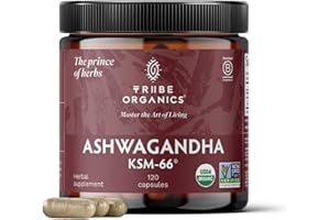 TRIBE ORGANICS Ashwagandha KSM 66 Pure Organic Root Powder Extract Ayurvedic Supplement - Focus, Mood Support, Increase Energy, Strength, 600mg of Natural KSM66 for Superior Absorption - 120 Capsules