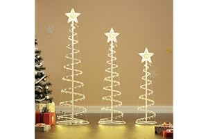 COFIYARD Led Outdoor Yard Christmas Decorations Spiral Trees, 3 Packs 3/4/5 FT Lighted Trees for Outside Decor, 220 LED Spiral Christmas Tree Warm White Lighted Holiday Displays for Indoor Xmas and Lawn