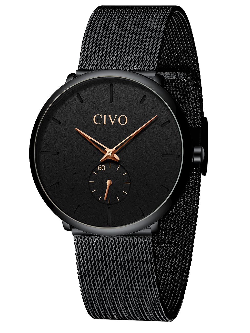 CIVO Mens Watch Black Mesh Stainless Steel Waterproof Fashion Business Dress Analog Quartz Wrist Watches for Men