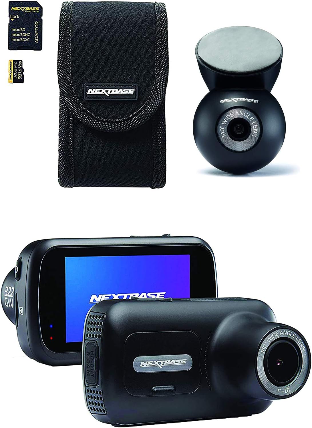 Nextbase 322GW Dash Cam 2.5" HD 1080p Touch Screen Bundle Kit (Rear Window Camera, Carry Case and 32GB U3 MicroSD Card Included)