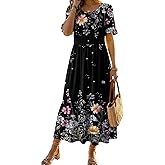 Zeagoo Womens Summer Dresses 2026 Casual Midi Dress Flowy Sundress Ruffle Short Sleeve Tiered Dresses A Line Boho Dress