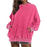 BINTEHGS Oversized Sweatshirt for Women Loose Fit Cotton Pullover Vintage Crew Neck Sweatshirts with Pocket Long Sleeve Shirt