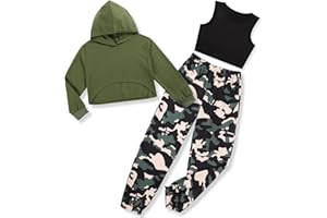 Zupora Girls 3 Piece Outfits Long Sleeve Hoodie Sweatshirt Crop Tank Sweatpants Set Athletic Sports Dance School 6-14