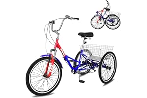 Slsy Adult Folding Tricycles, 7 Speed Folding Adult Trikes, 20 24 26 Inch 3 Wheel Bikes with Low Step-Through, Foldable Tricycle for Adults, Women, Men, Seniors