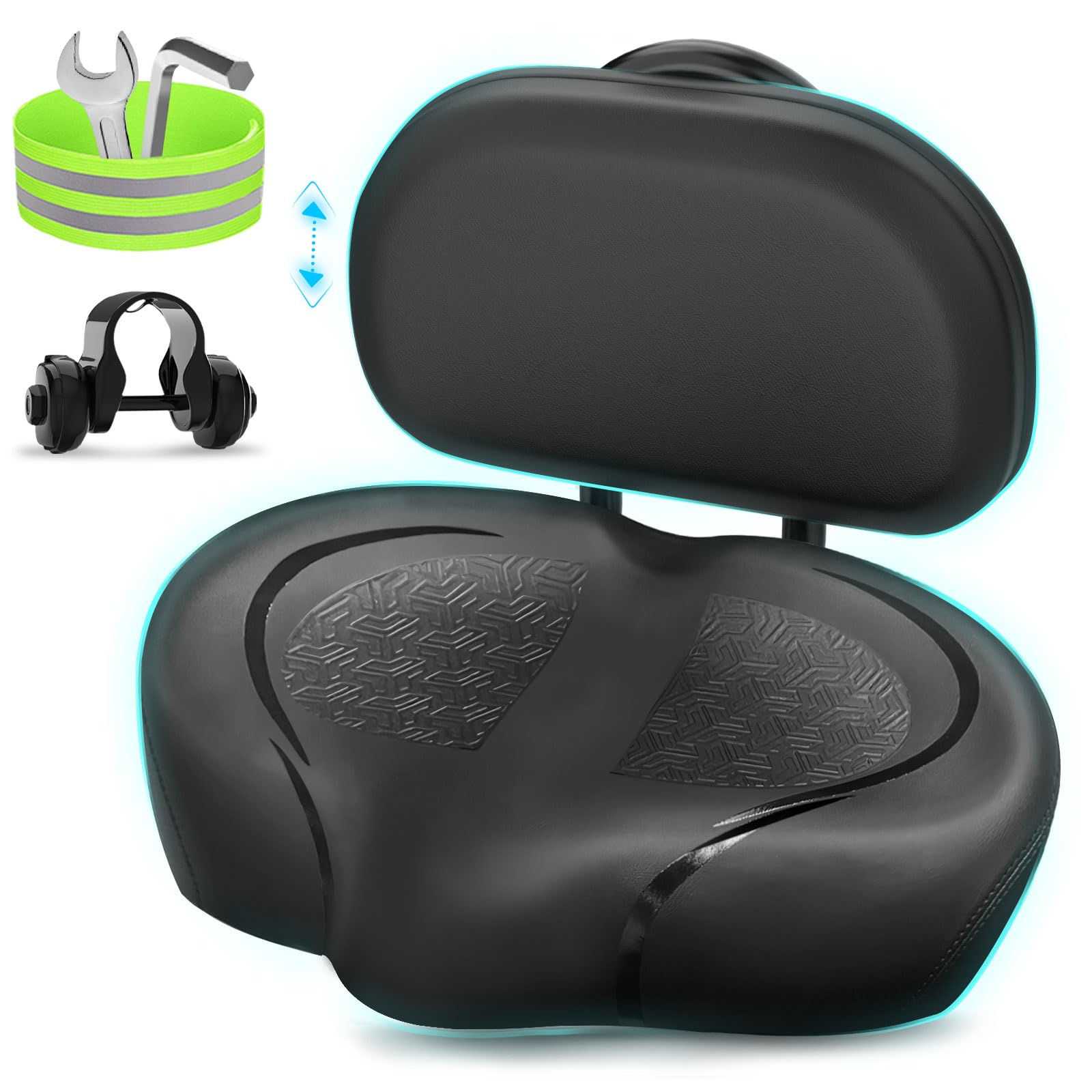 Photo 1 of Noseless Bike Seat with Backrest for Men Women-Extra Padding Comfort Wide Bicycle Seat, Oversized Comfortable Saddle for Peloton Bikes, Exercise Bikes, EBikes