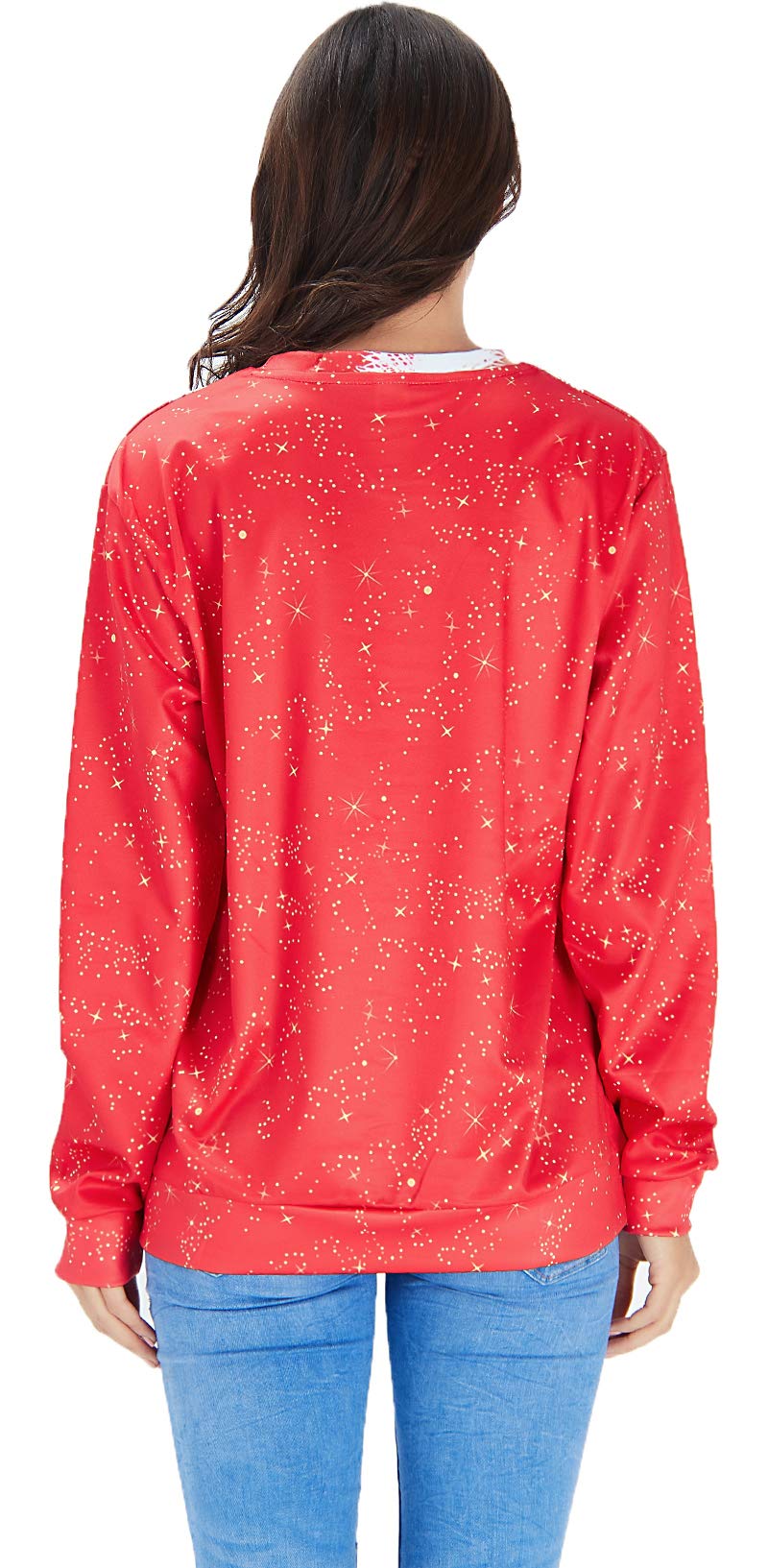 Leapparel Womens Christmas Sweater Xmas Sweatshirt 3d funny Sexy Ladies print Long Sleeve Pullover 80s Clothes Red