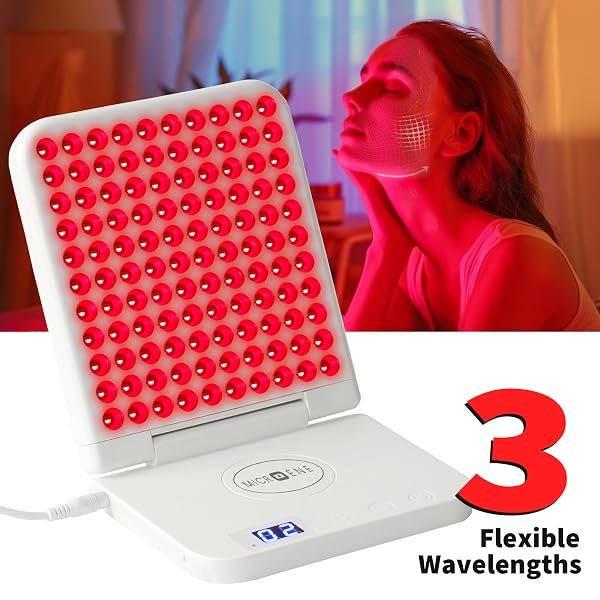 MICROENE RED LIGHT THERAPY LAMP, 110 TRI-CHIP LEDS, FOLDABLE PORTABLE TABLE LAMP, 660NM RED & 850NM NEAR INFRARED (NIR), TIMER, 110-240V, FACE & BODY