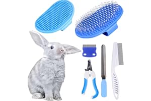 VIDATTX 6-Piece Small Animal Grooming Set with Hair Remover, Nail Clipper, Flea Comb, Shampoo Brush for Rabbit, Hamster, Guinea Pig