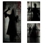 DoubleFill 3 Pcs Halloween Window Door Covers Set Scary Ghost Curtain | Halloween Window Silhouette Haunted House Curtain Horror Door Poster for Indoor Outdoor Party Wall Garage Decor