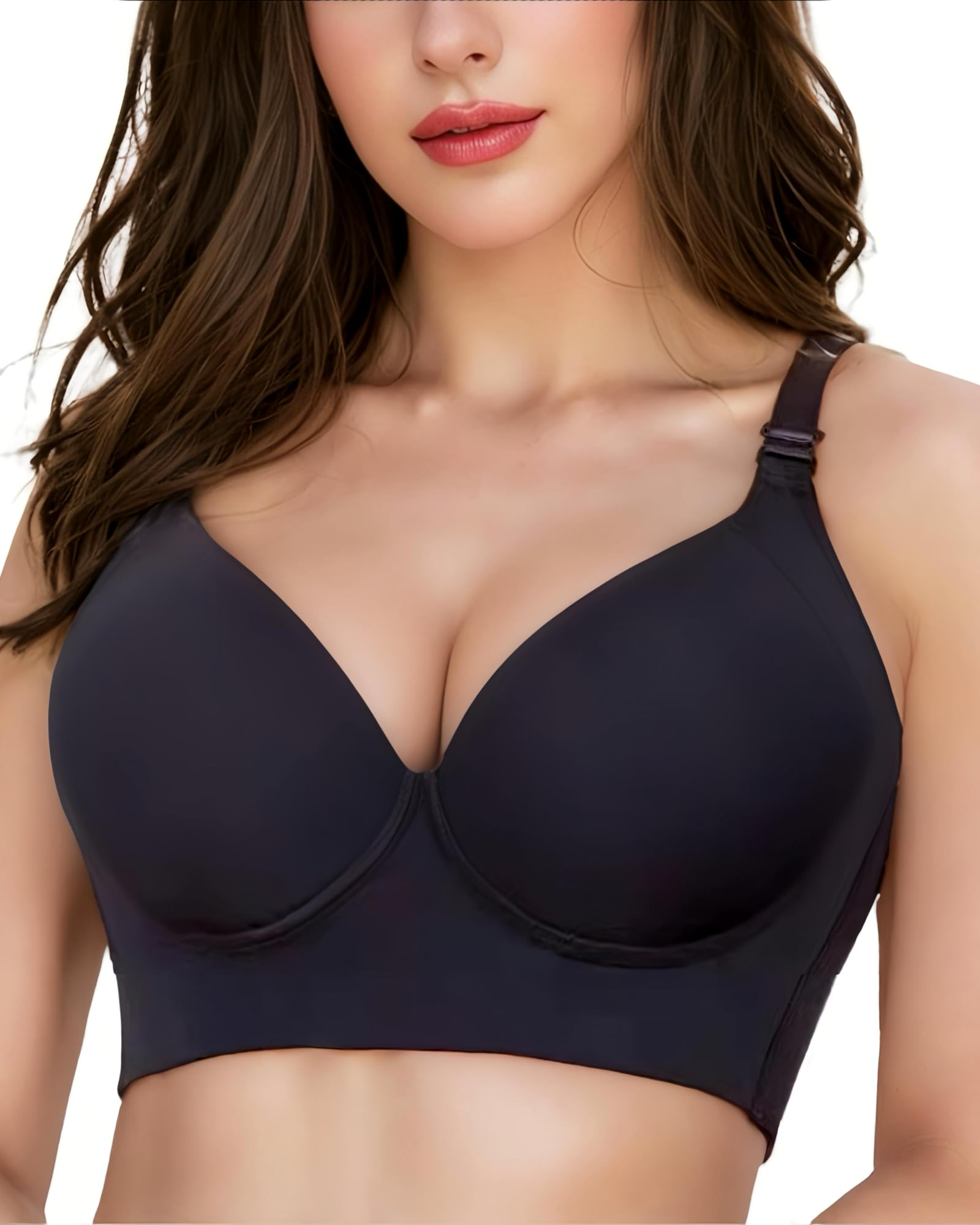 Photo 1 of Cekqoci Women's Push Up Bra Hide Back Fat Full Coverage Bras with High Support Plus Size T-Shirt Bra for Smoothing Back (black-40d)