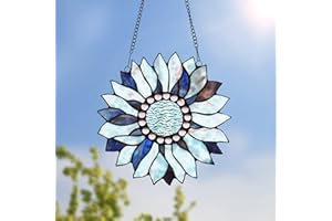 Capulina Large Size Mothers Day Sunflower Gifts Stained Glass Window Hangings Stunning Handicrafts Sun Flower Suncatcher Flower Lovers Thanksgiving Gifts for Window Decor