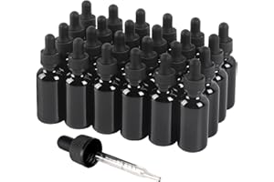 NOOEEISS 24 Pack,1oz Glass Dropper Bottle,Black Tincture Bottles with Dropper,Pretty Finish for All Kinds of Liquids,Oil Bottles for Hair- Stronger Suction ideal for Leakproof Travel
