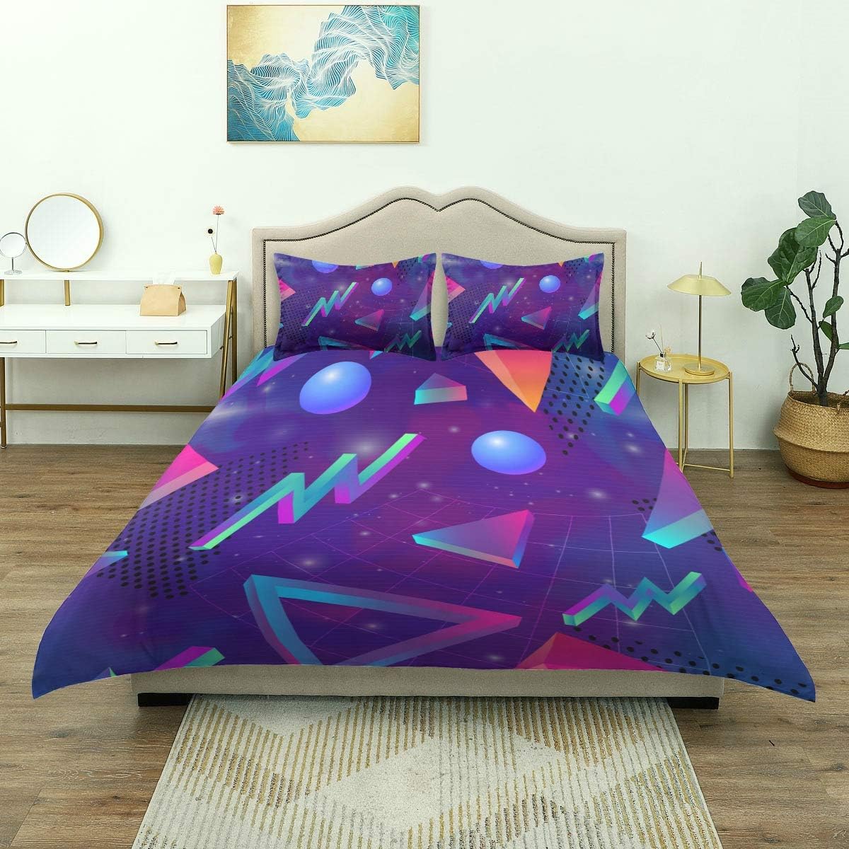 BEITUOLA Bedding - Duvet Cover Set,Retro Futuristic 1980S Style,Zippered Microfibre Duvet Cover Set 135 X 200cm with 2 Pillowcase 50 X 80cm