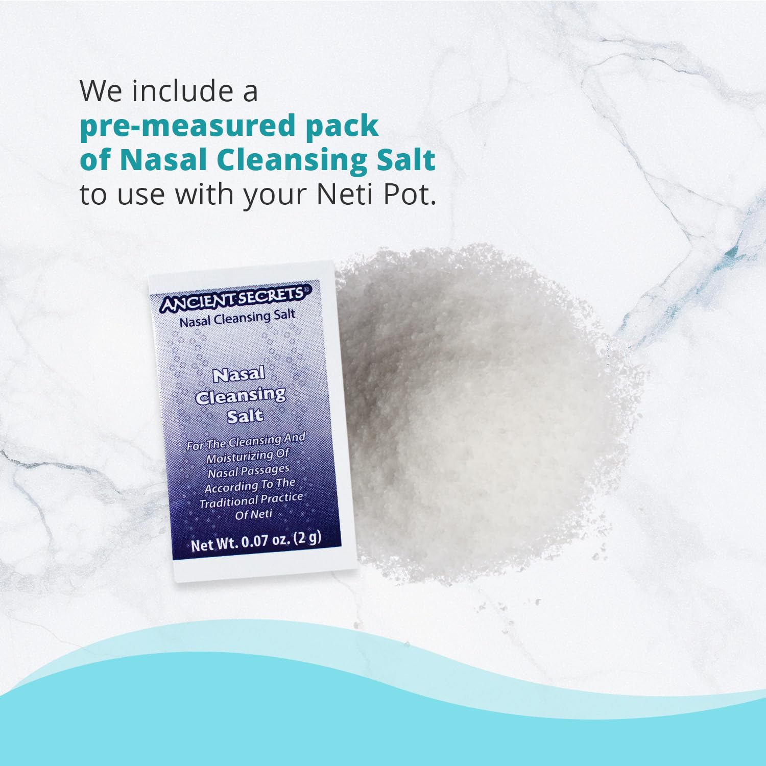 ANCIENT SECRETS Neti Pot Sinus Rinse + Pre-Measured Cleansing Salt Pack – Dishwasher-Safe Ceramic Model, Patented Ergonomic No-Leak Design, Nasal Cleansing Pot, Nasal Irrigation