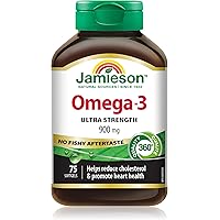 Jamieson Ultra-Strength Omega-3 900 mg, No Fishy Aftertaste, Supports Heart, Brain, and Eye Health, Arthritis Support. High P