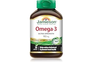 Jamieson Ultra-Strength Omega-3 900 mg, No Fishy Aftertaste, Supports Heart, Brain, and Eye Health, Arthritis Support. High P