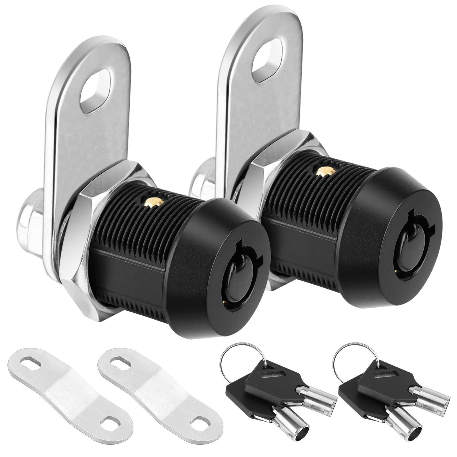 Photo 1 of PTEROMY 2 Pack Cabinet Lock with Keys, 5/8'' Heavy Duty Tubular Cam Lock for RV Compartment Storage Locks, Full Set of RV Cam Locks (Black, 5/8'', 2 Pack)