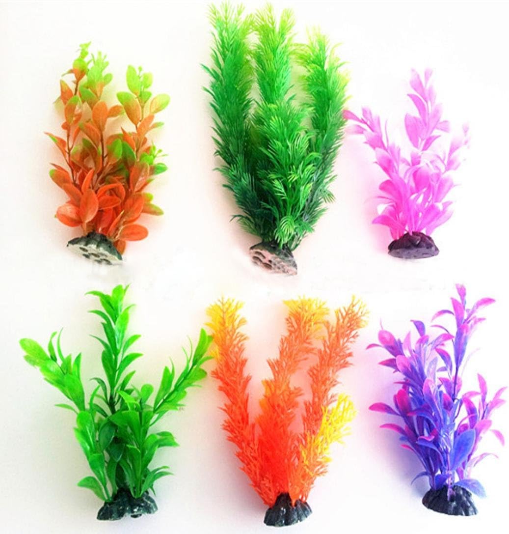 6pcs Artificial Aquarium Fish Tank Water Plant Plastic Decoration Ornament Artificial Plastic Water Plants Aquarium Tank Accessories Turtle Landscape (Multicolor)
