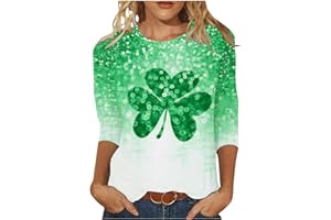 MFNDVD Saint Patricks Day Shirts Women 3/4 Sleeve Loose Fit Shirts Cute Graphic Tees Irish Shamrock Shirt Spring Outfits