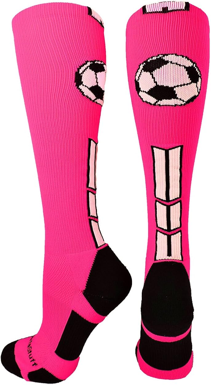 MadSportsStuff Soccer Socks Soccer Ball Logo Over the Calf (Neon Pink