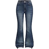 GORGLITTER Girl's Flare Jeans High Waisted Bell Bottom Denim Pants with Pockets