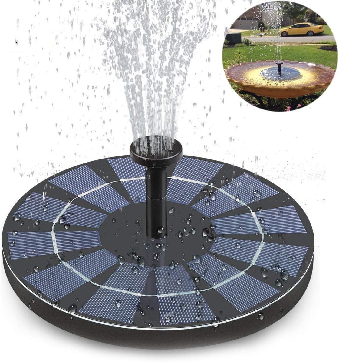 Immuson Solar Fountain Pump, 2.5W Free Standing Bird Bath Fountain Water Pump, Outdoor Floating Fountain Pump Kit for Garden, Pool, Pond, Patio Ideal Decoration, 7" Diameter